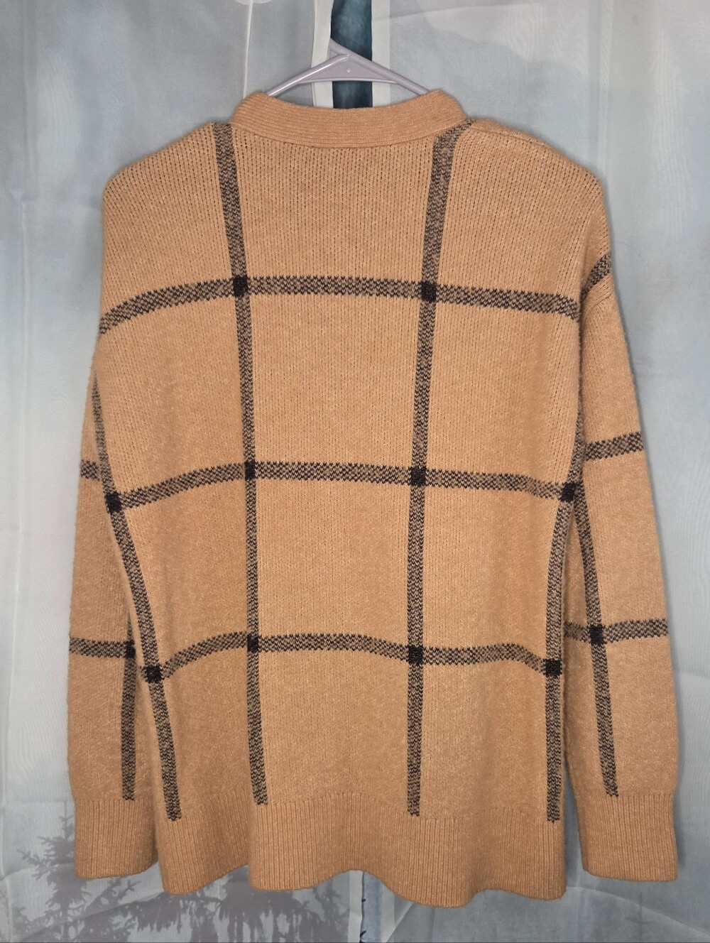 Ann Taylor Camel Plaid Button Front Cardigan - Picture 7 of 7
